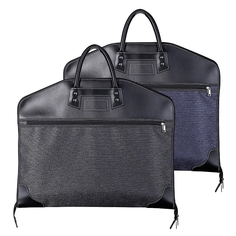 OEM Luxury Custom Made  Large Capacity Zipper Pocket Trifold Suit Gament Cover Bag Leather Stitching Oxford for Suits Clothes