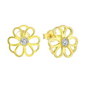 14K 18K Yellow Gold Plated Cz Stone 925 Sterling Silver Jewelry Flower Dangle Drop Stud Earrings for Women Accessories