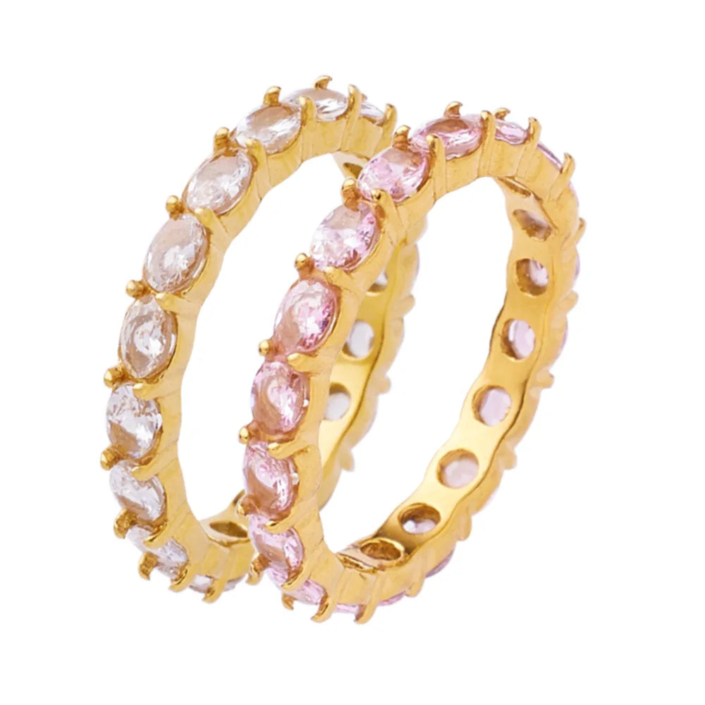 BM Women's 18k Gold Plated Stainless Steel WaterpRoof Zircon Gemstone Ring