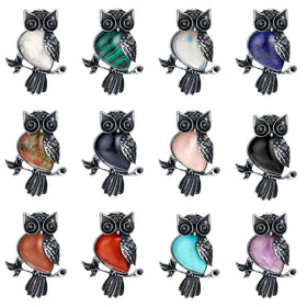 Vintage Owl Gemstone Pendant Necklace Spiritual Energy Gemstone Healing Crystal Rhinestone Jewelry for Women Men Wedding Banquet
