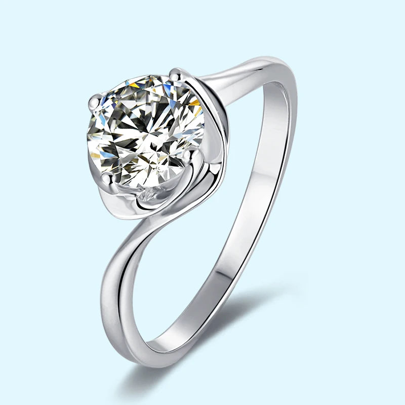 925 Sterling Silver d Color Vvs 1.0 Carat 6.5mm Moissanite Bling Ring Jewelry Set Wedding Gift Mossianite Rings