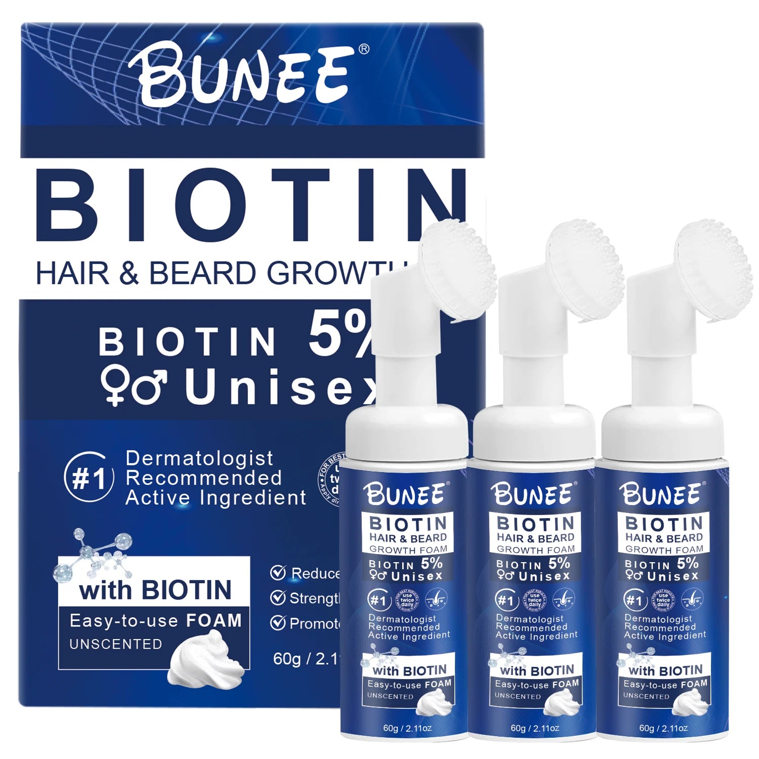 3 Months Treatment Hair Regrowth Foam for Men Hair Loss Regrow Fuller Thicker Unscented Hair Growth Foam With Brush
