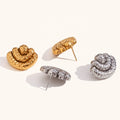 Dingran New Design Hammered Fan Shape Stud Earrings 18K PVD Gold Plated Women Earrings