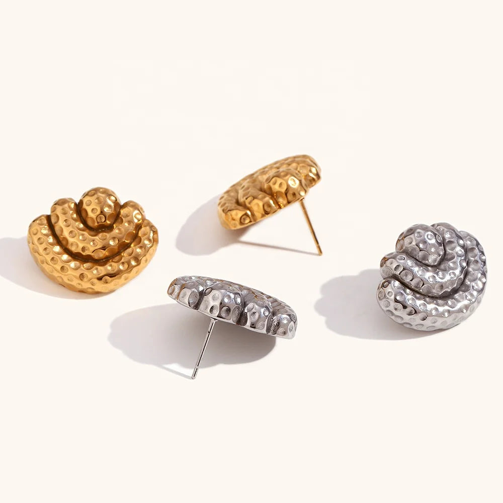 Dingran New Design Hammered Fan Shape Stud Earrings 18K PVD Gold Plated Women Earrings