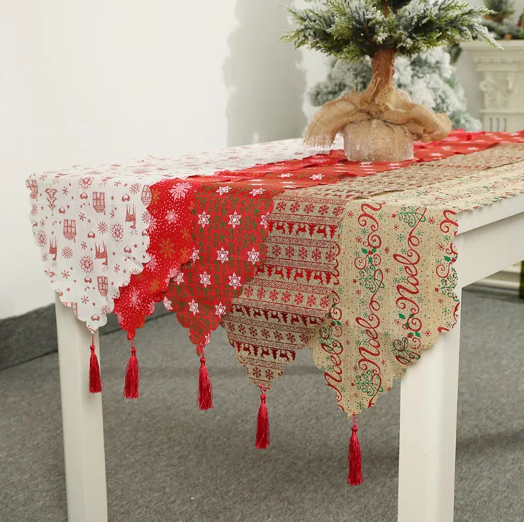 Christmas Decorations Linen Printed Table Runner Tablecloth Kitchen Dining Red Table Runner Table Cover Rectangle for Xmas Decor