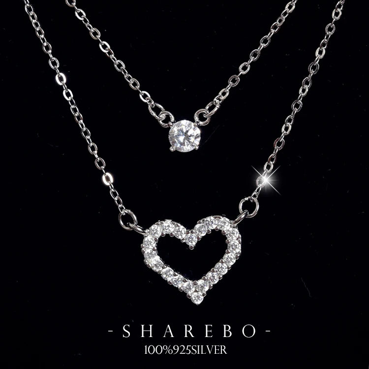 Wholesale New Fashion 925 Silver Double Heart Crystal Necklace for Women 925 Silver Double Heart Crystal Necklace