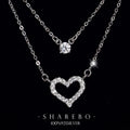 Wholesale New Fashion 925 Silver Double Heart Crystal Necklace for Women 925 Silver Double Heart Crystal Necklace