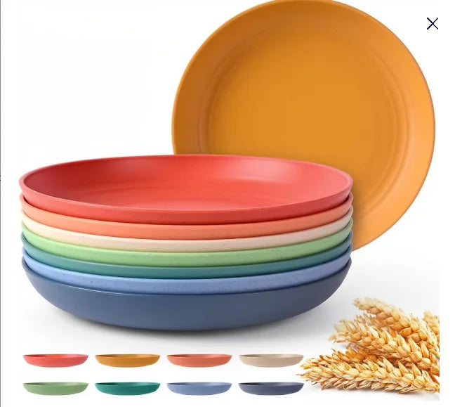 Dishwasher Microwave Safe 25cm 10 Inch Fruit Dessert Plastic Wheat Straw Round Plate