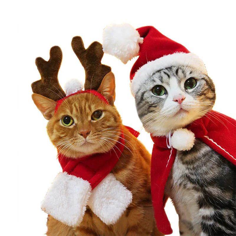 New Year Christmas Dog & Cat Cute Winter Eco-Friendly Elk Antlers Scarf & Hoodies Cosplay Costume