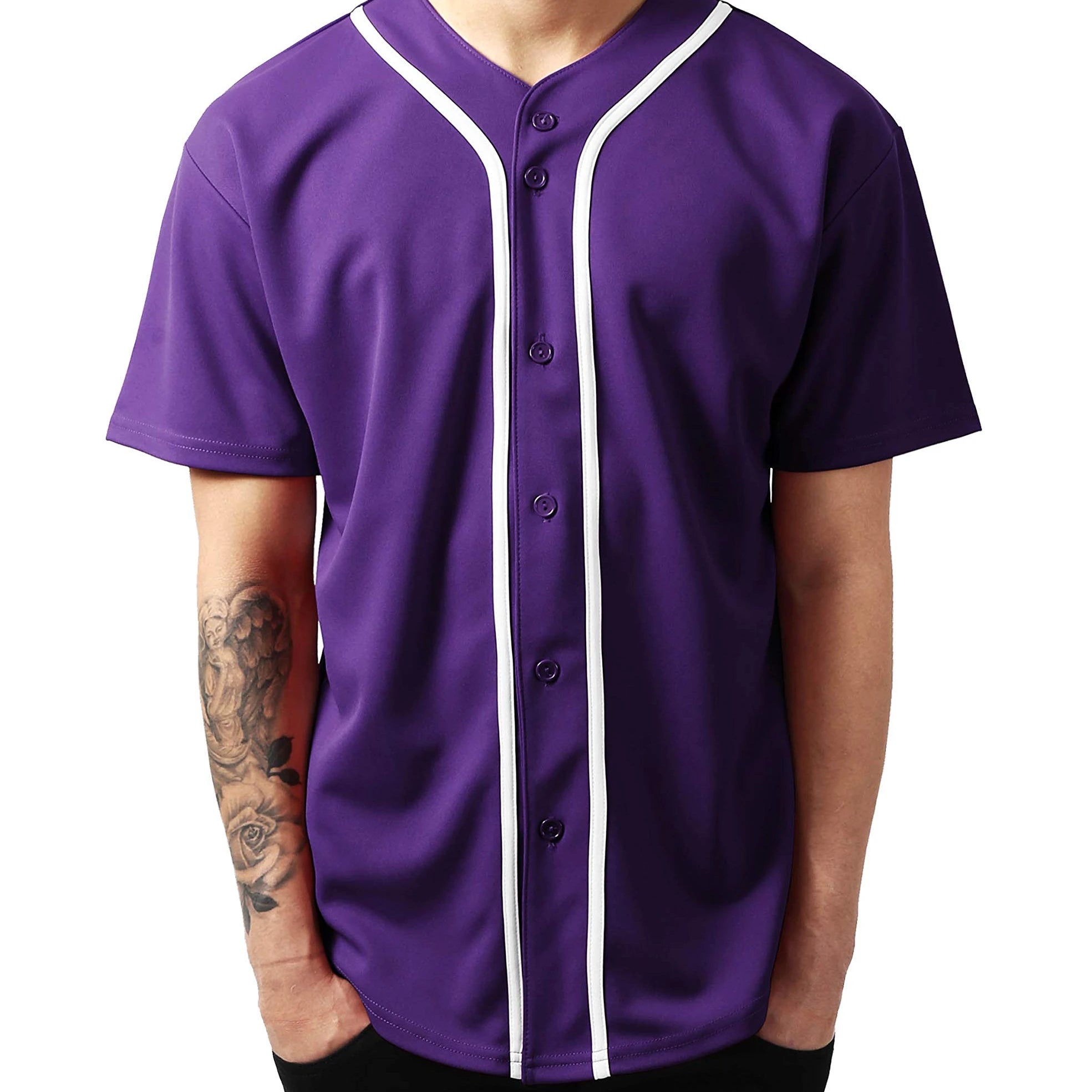Good Quality Wholesale Blank 100% Polyester Full Button Purple Men Women Baseball Jersey