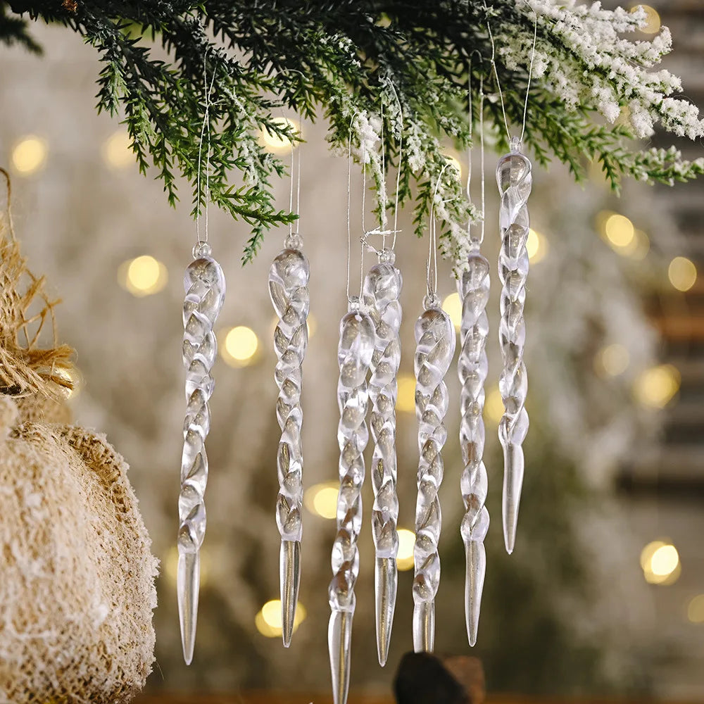 (12Pcs/pack) 13cm Christmas Tree Pendant Plastic Transparent Ice Cone Christmas Decorations for Handmade DIY Home Decoration