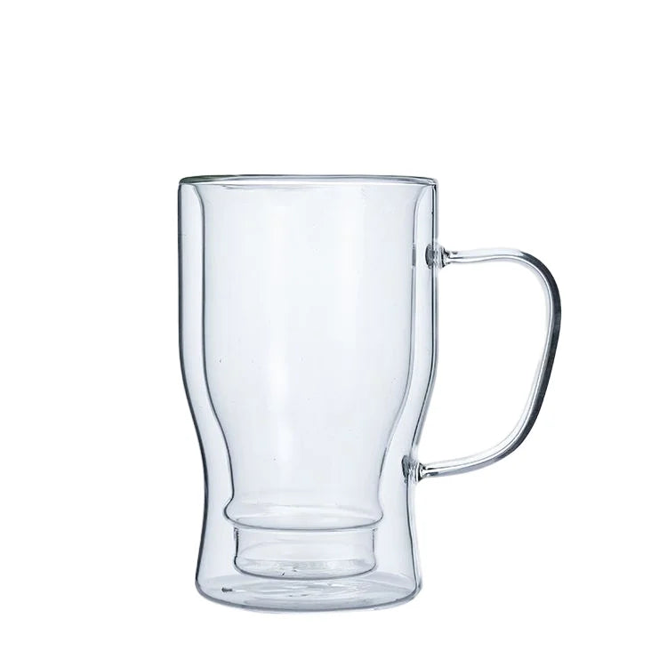 Double Wall Borosilicate Glass Beer Cup with Handle Large Capacity Fashionable Party Drinking Glasses clear Simple Tumbler