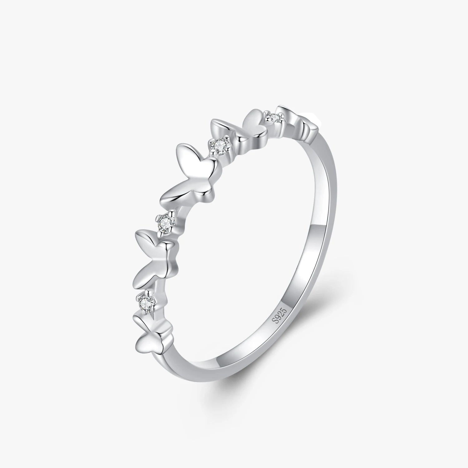 Ailmay 925 Sterling Silver Clear Zircon Butterfly Finger Ring Simplicity Elegant for Women Girl Jewelry