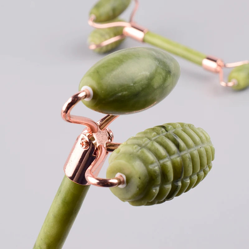 DIY Hot Sale Natural Facial Rose Quartz/Amethyst Sawtooth Spiky Double Big Head Xiuyan Jade Roller Jade Guasha for Face