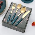 Stainless Steel Knife Fork and Spoon 24-Piece Gift Box Hotel Marbling Handle Steak Knife and Fork Dessert Spoon Fruit Fork