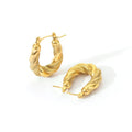 Trendy Chunky 18K Gold Plated U Shape Croissant Statement Stainless Steel Oval Twist Hoop Earrings for Women