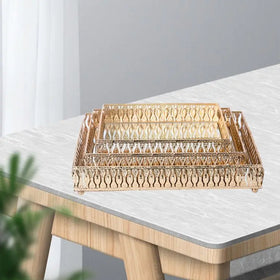 European Modern Eco-Friendly Metal Gold Plated Inlay Polished Contemporary Dessert Plate Dish Rectangle Food Serving Tray 1