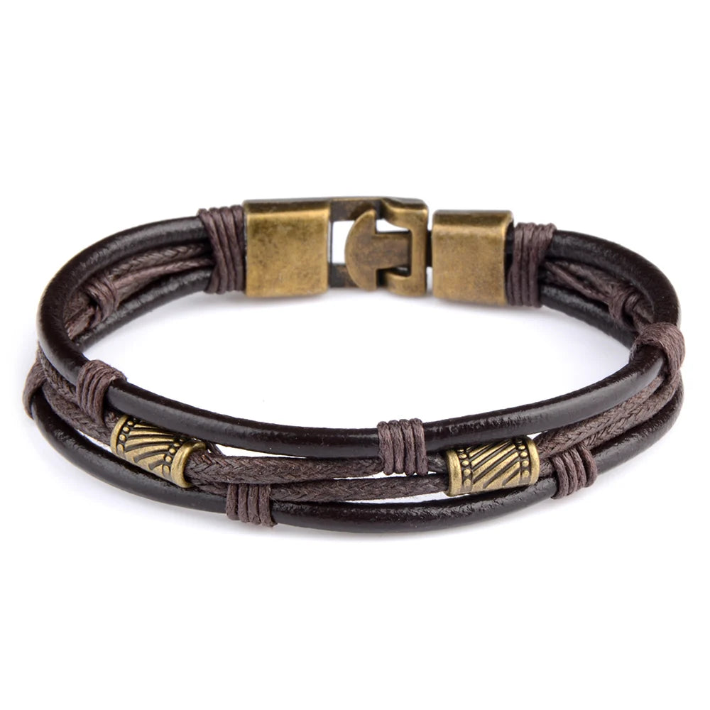 Fashion Braided Wrap Genuine Leather Multi Layer Bracelets for Women Men Jewelry