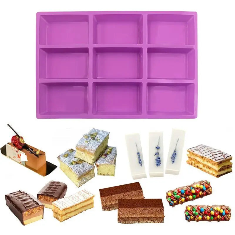 Food Grade 9 Cavity Rectangle Shapes Silicone Soap Mold for Chocolate Mold Soap Biscuit Cookie Baking Kitchen