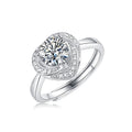 1Carat S925 Silver Ring Moissanite Ring Simple Opening Adjustable Size Heart-Shaped Wedding Ring Jewelry Women