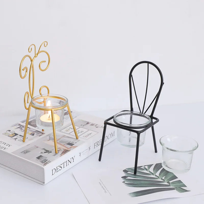 Chair  Candlestick With Metal CandleStand Decoration Metal Candle Gold Holder for Luxury Decor Glass Candle Jars