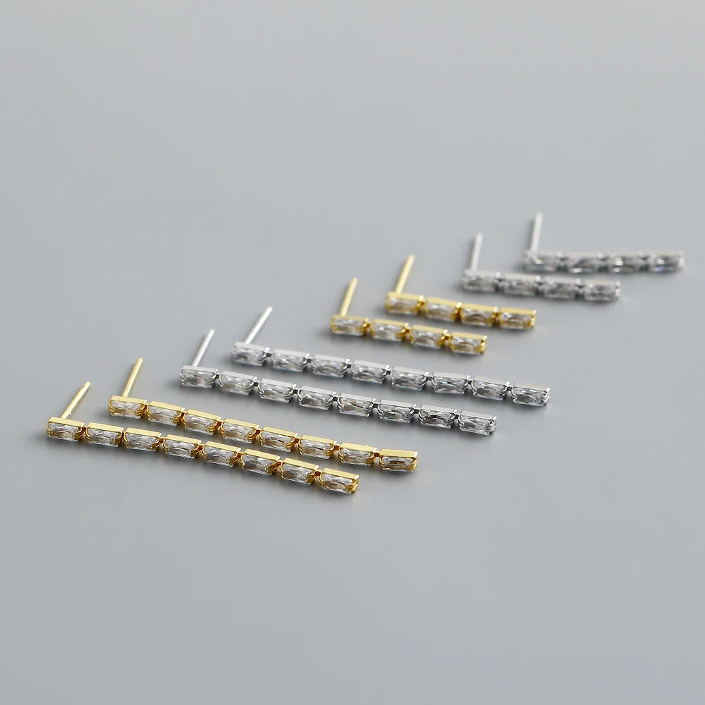 NEW Wholesale Fashion Jewelry 925 Sterling Silver Long Tassel Chain square Zircon Gold Plated Stud Earring Jewelry for Women