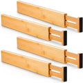 MIXWARES 4PACK Natural Bamboo Drawer Dividers Organizers Adjustable Drawer Dividers for Kitchen Bedroom Bathroom Dresser Office