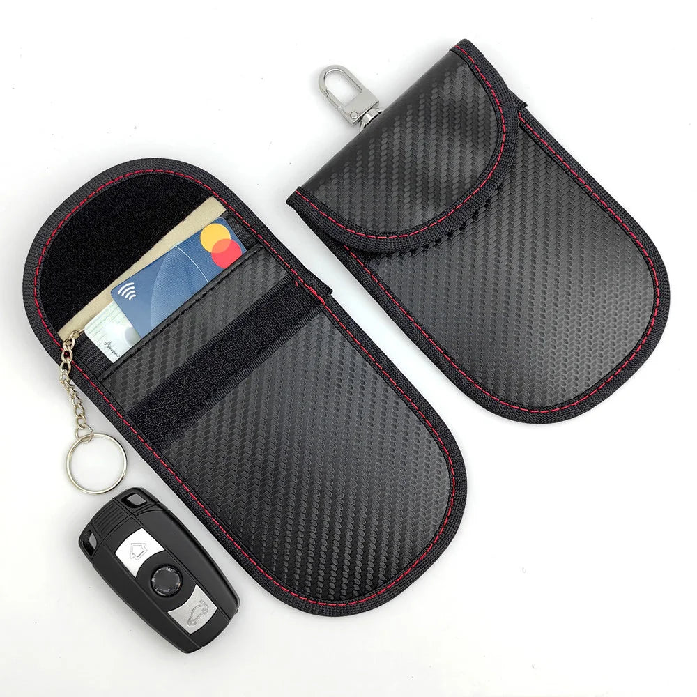 Factory Anti-theft Car Key Pouch Carbon Fiber Signal Blocker Case Car RFID Signal Premium Blocking  Faraday Bag for Key Fob