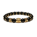 New Fashion 8mm Natural Stone CZ Pave Charm Beaded Elastic Bracelet for Women