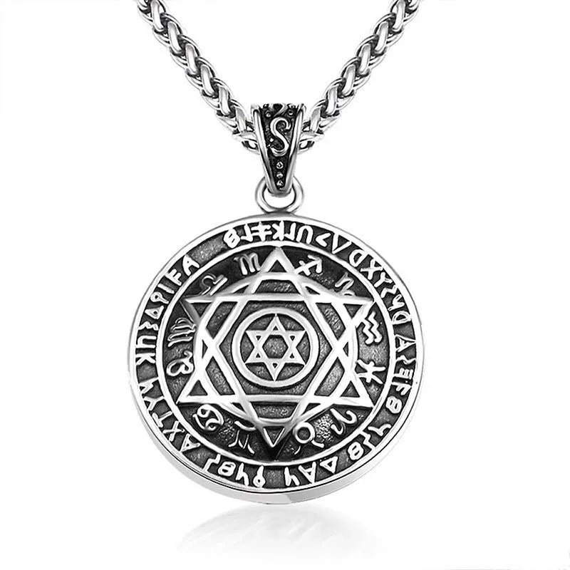 European and American 12 Zodiac Signs Double-Sided Star Pendant for Titanium Steel Round Brand Trend Men'S Necklace