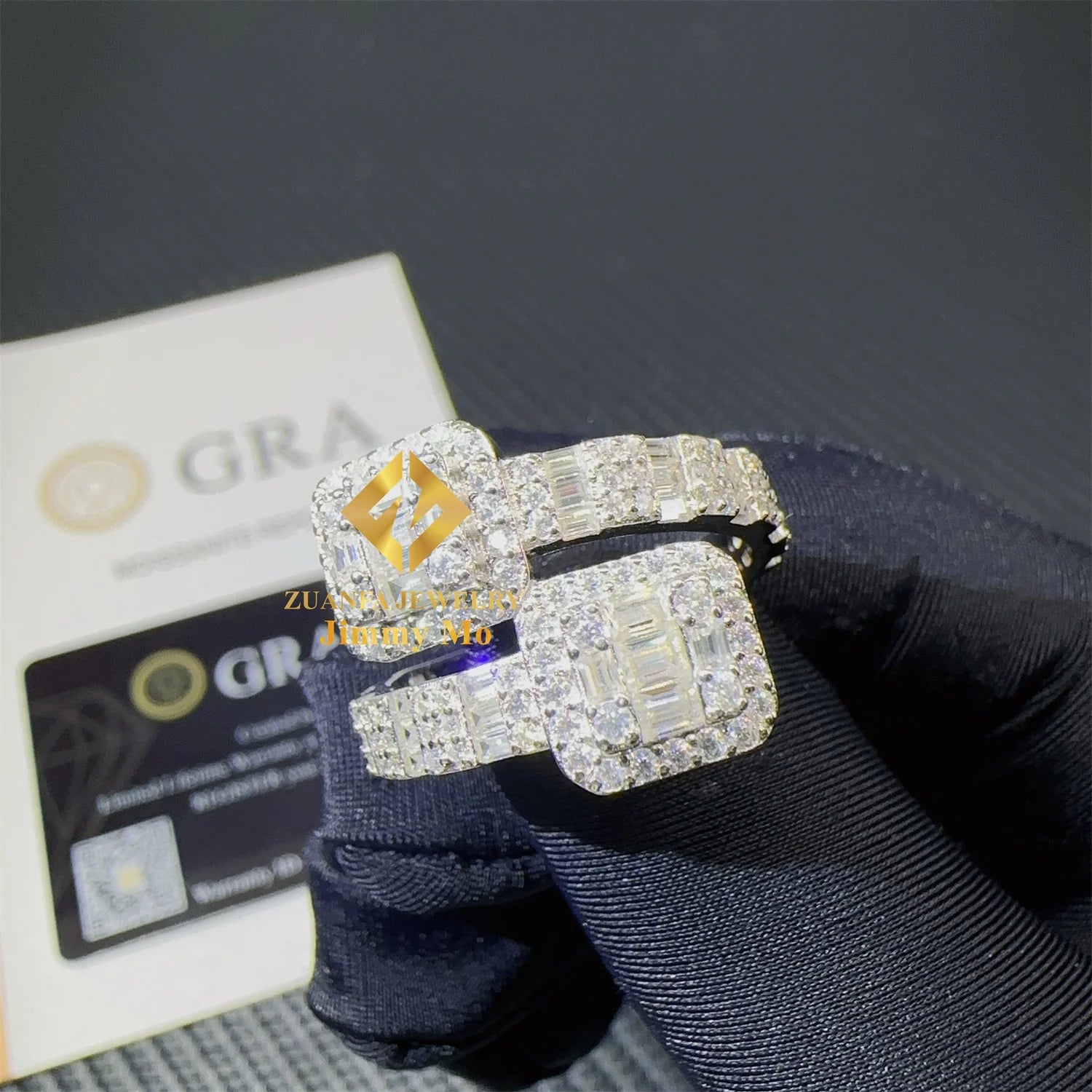 2.61Ct  GRA Certificates 925 Silver Pass Diamond Tester  VVS1 Baguette Moissanite Iced Out Jewelry Hip Hop Ring for Man