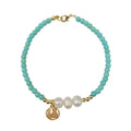 GT Light Blue Women's Irregular Freshwater Pearl Combination Blessing Hand Strings Turquoise Beads Thin Bracelet