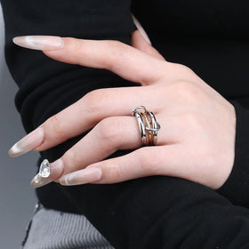Chris April 316L Stainless Steel 18k Gold Plated Triplet Two Tone Colors Ring