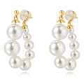 Fashion Brass Plating 18k Gold Gradient Size Bright White Pearl Hoop Earrings for Women Jewelry Factory Wholesale