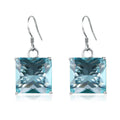 Vintage Square Long Drop Women 925 Sterling Silver Fine Gift Jewelry Aquamarine Gemstone Trendy Women Earings