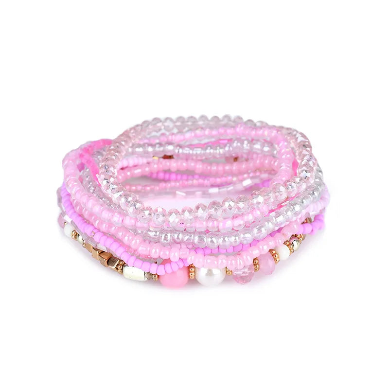 European American Retro Bohemian Multi-Layer Beaded Bracelet Hand Woven Stackable Ornaments Stretchable Accessories for Gift