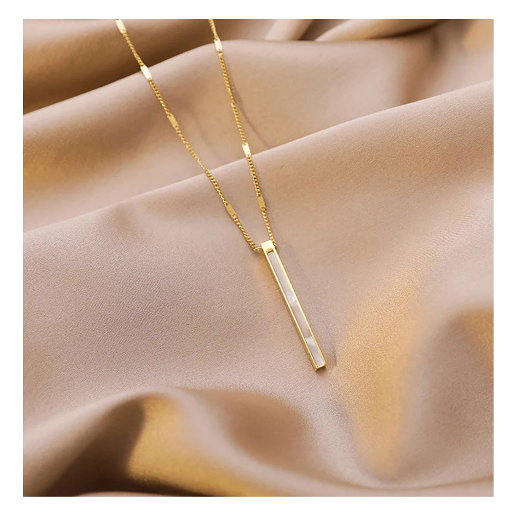 Women Fashion Custom Jewelry Personalised Gold Plated Shell Stainless Steel Vertical Bar Necklace