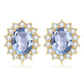 Luxury Cocktail Party Sunflower Design Bijoux Oval Aquamarine Sterling Silver 14k Gold Plated Silver Stud Earrings for Women