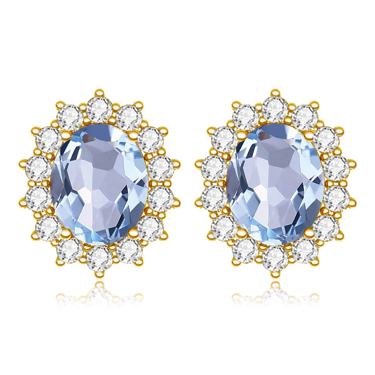 Luxury Cocktail Party Sunflower Design Bijoux Oval Aquamarine Sterling Silver 14k Gold Plated Silver Stud Earrings for Women