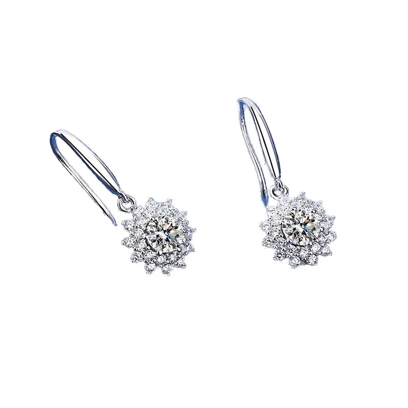 Merryshine Women's S925 Sterling Silver 0.5ct Moissanite Diamond Sunflower Earrings Colorful Gemstone Double-Layer Ear Hook Hook