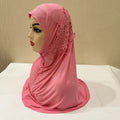 Malaysian Girl Gauze Ice Silk Side Lace Flower Diamond Hijab Worship Headscarf Ethnic Hat