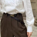 New Thin Cowhide Leather Belt for Lady Girls Dress Autumn Designer 3.4cm Width Clasp Belt Buckle Genuine Leather Belt Women