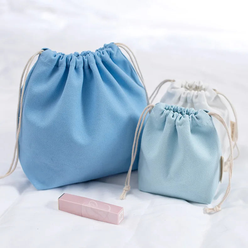 Wholesale Eco-Friendly 12oz White Mini Cotton Canvas Cosmetic Pouch Storage Drawstring Bag Customizable Size Color