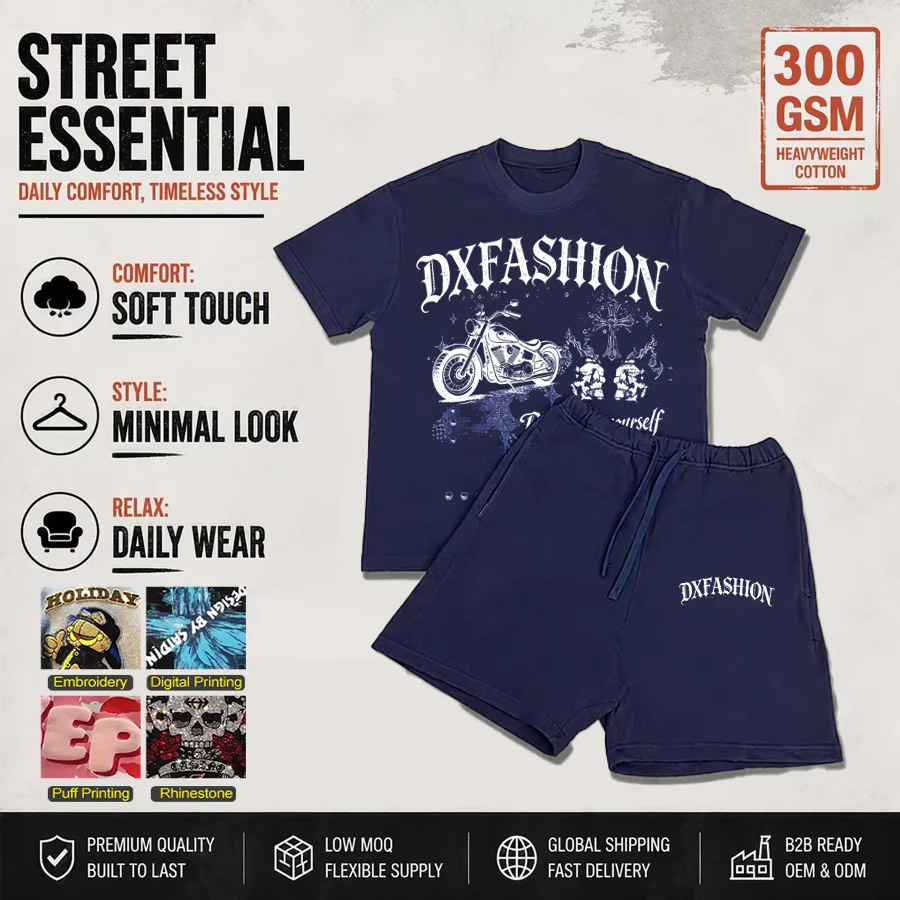 Men's Trendy Brand Custom Logo T-Shirt Heavyweight 100% Cotton 300 Gsm White Solid Pattern for Puff Print Knitted Fabric MegaBDM