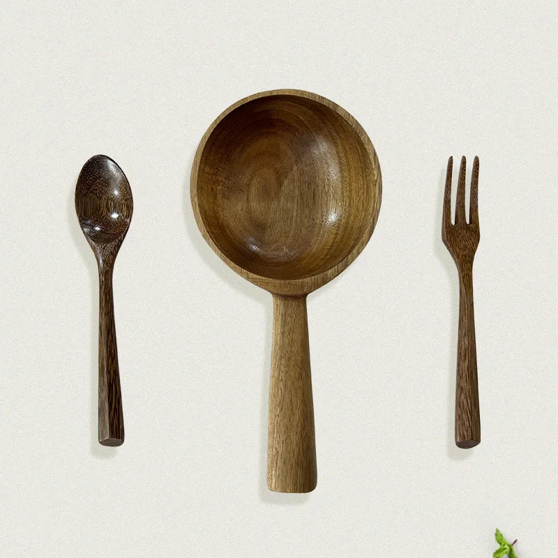 Customized Acacia Wood Soup Serving Bar Spoons Set Biodegradable Wooden Spoon Fork Bulk Order