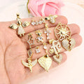 CZ8650 Mini Minimal Gold Plated CZ Paved Praying Baby Angel Wing Love Heart Cross Charm for Necklace Jewelry Accessories Making