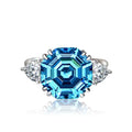 925 Silver Rhodim Plated Blue Crystals Cubic Zirconia Rings Women's Women Engagement Ring