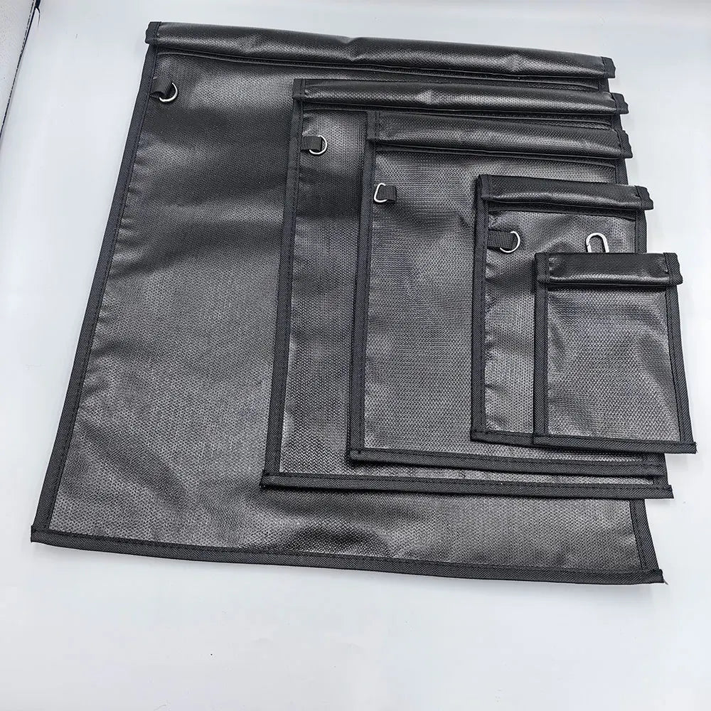 Fireproof Faraday Bag with Anti-Tracking EMF GPS RFID Blocking Black Silicone-coated Fiberglass for Different Sizes