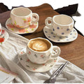 Ins Ceramic Coffee Cup Light Luxury Hand Painted Afternoon Tea Cup and Saucer Set Irregular Mug