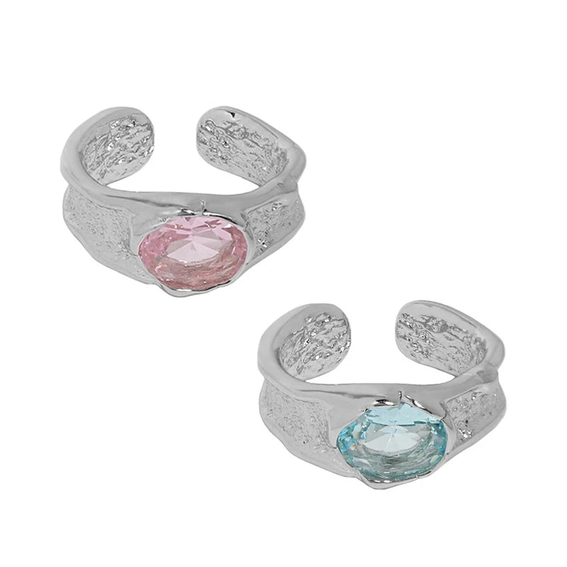Wuqie Fashion Adjustable Pink Blue Zircon Ring 925 Sterling Silver Gemstone Ring Women Jewelry